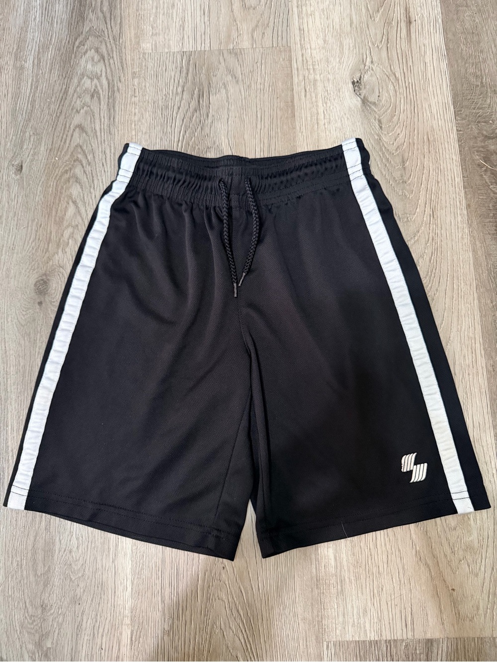 Boys' Black Athletic Shorts with White Side Stripes